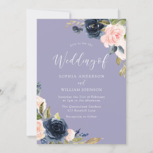 Dusty Blue Navy & Blush Flowers Weddenschap Kaart