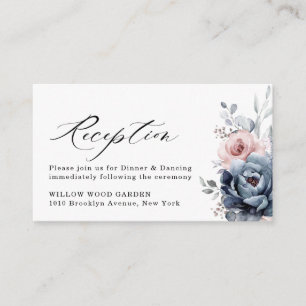 Dusty Blue Navy Champagne Ivoor Bloemen Receptie Informatiekaartje