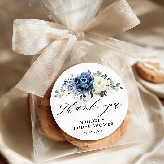 Dusty Blue Navy Champagne Ivoor Dank u Classic Ronde Sticker