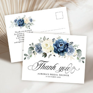 Dusty Blue Navy Champagne Ivoor Floral Bedankt Briefkaart