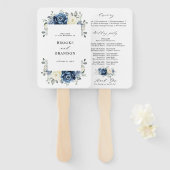 Dusty Blue Navy Champagne Ivoor Programma Hand Fan Handwaaier (Voorkant en achterkant)