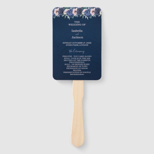 Dusty Blue Navy Champagne Ivoor Wedding Handwaaier (Voorkant)