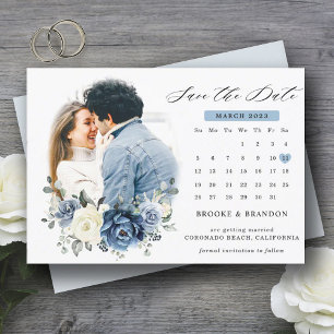 Dusty Blue Navy Champagne Ivory Floral kalender Sa Save The Date