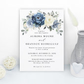 Dusty Blue Navy Champagne Ivory Floral Wedding Kaart