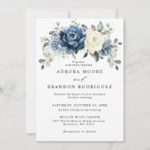 Dusty Blue Navy Champagne Ivory Floral Wedding Kaart (Voorkant)