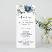 Dusty Blue Navy Champagne Ivory Floral Wedding Programma (Staand voorkant)