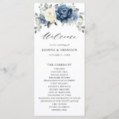 Dusty Blue Navy Champagne Ivory Floral Wedding Programma (Voorkant)