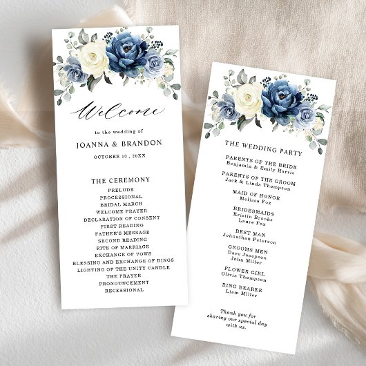 Dusty Blue Navy Champagne Ivory Floral Wedding Programma
