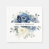 Dusty Blue Navy Champagne Ivory Floral Wedding Servet (Voorkant)
