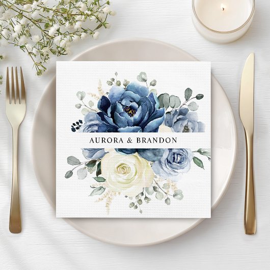 Dusty Blue Navy Champagne Ivory Floral Wedding Servet