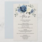 Dusty Blue Navy Champagne Ivory Mariage Menu (Devant / Derrière)