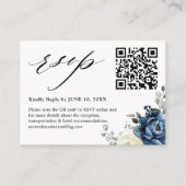 Dusty Blue Navy Champagne Ivory QR code RSVP Informatiekaartje (Voorkant)