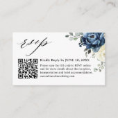 Dusty Blue Navy Champagne Ivory QR code RSVP Informatiekaartje (Voorkant)