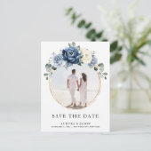 Dusty Blue Navy Champagne Ivory Save the Date Aankondigingskaart (Staand voorkant)