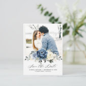 Dusty Blue Navy Champagne Ivory Save the Date Briefkaart (Staand voorkant)