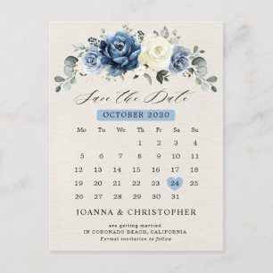 Dusty Blue Navy Champagne Ivory Save the Date Post Briefkaart