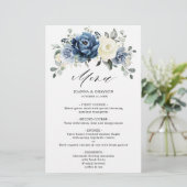Dusty Blue Navy Champagne Ivory Wedding Menu (Staand voorkant)
