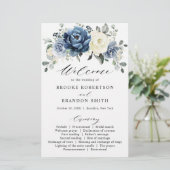 Dusty Blue Navy Champagne Ivory Wedding Programme (Debout devant)
