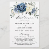 Dusty Blue Navy Champagne Ivory Wedding Programme (Devant)