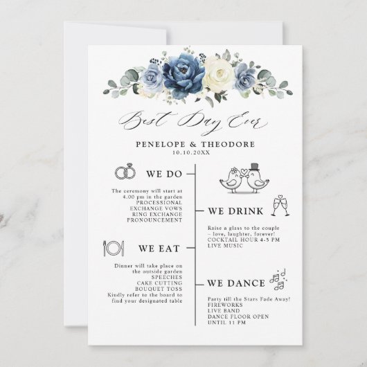 Dusty Blue Navy Champagne Ivory Wedding Programme (Devant)