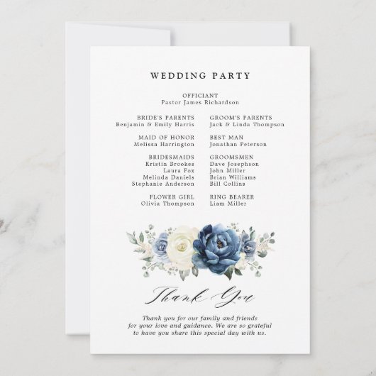Dusty Blue Navy Champagne Ivory Wedding Programme (Dos)