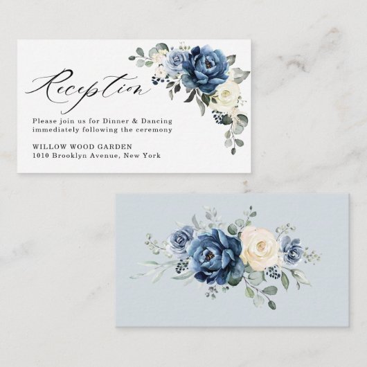 Dusty Blue Navy Champagne Ivory Wedding Reception Informatiekaartje (Voorkant / Achterkant)