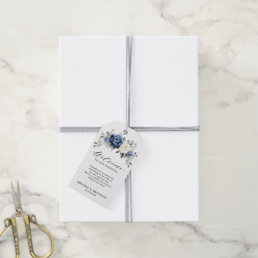 Dusty Blue Navy Champagne Wedding Welcome Gift Lab Cadeaulabel (Met Touw)