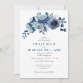 Dusty Blue Navy Faire-part de mariage floral d'ivo (Devant)
