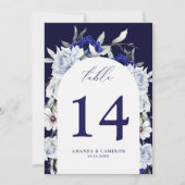 Dusty Blue Navy Floral Arch Table Number (Voorkant)