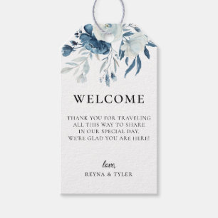 Dusty Blue Navy Floral bruiloft welkomsttas Cadeaulabel