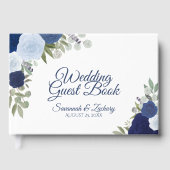 Dusty Blue & Navy Floral Elegant Boho Wedding Gastenboek (Voorkant)