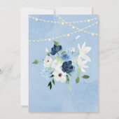 Dusty Blue Navy Floral Lights Brunch & Bubble Kaart (Achterkant)