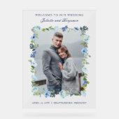 Dusty Blue Navy Floral Mariage Affiche de bienvenu (Recto)