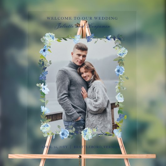 Dusty Blue Navy Floral Mariage Affiche de bienvenu (Neutre)