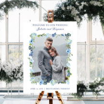 Dusty Blue Navy Floral Mariage Affiche de bienvenu