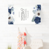 Dusty Blue Navy Floral Vrijgezellenfeest Script Spandoek (Insitu)