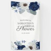 Dusty Blue Navy Floral Vrijgezellenfeest Script Spandoek (Verticaal)
