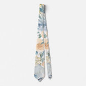 Dusty Blue Navy Flowers Rozen Floral Stropdas (Voorkant)