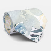 Dusty Blue Navy Flowers Rozen Floral Stropdas (Opgerold)