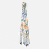 Dusty Blue Navy Flowers Rozen Floral Stropdas (Achterkant)