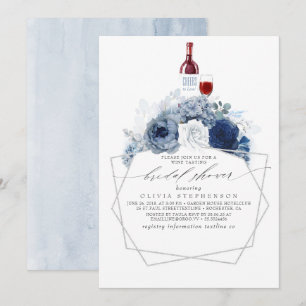 Dusty Blue Navy Flowers Wine Tasting Vrijgezellenf Kaart