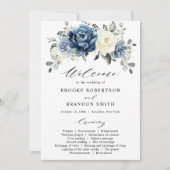 Dusty Blue Navy Ivoor Floral Wedding Program Kaart (Voorkant)