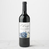 Dusty Blue Navy Mousserende Wijn Ivoor Bloemen Bru Wijn Etiket (Voorkant)