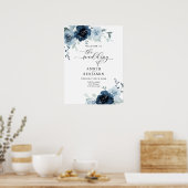 Dusty Blue Navy Pastel Boho Floral Wedding Welkom Poster (Keuken)
