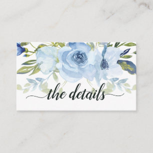 Dusty Blue Navy Roos Anemone Floral Wedding Detail Informatiekaartje