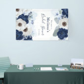 Dusty Blue Navy Script Floral Vrijgezellenfeest Spandoek (Beurs)