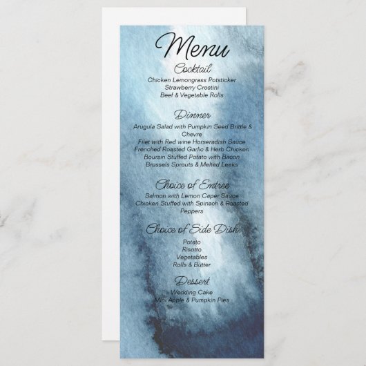 Dusty blue navy waterverf Wedding Menu (Voorkant / Achterkant)