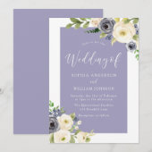 Dusty Blue Navy & White Flowers Wedding Invitation Kaart (Voorkant / Achterkant)