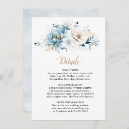 Dusty Blue Navy White Ivory Gold Floral Wedding Informatiekaartje