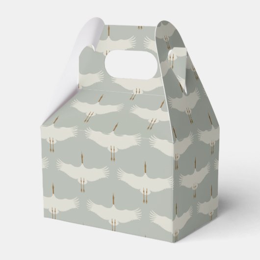 Dusty Blue Neutral Birds Cranes Art Deco Patroon Bedankdoosjes (Achterkant)